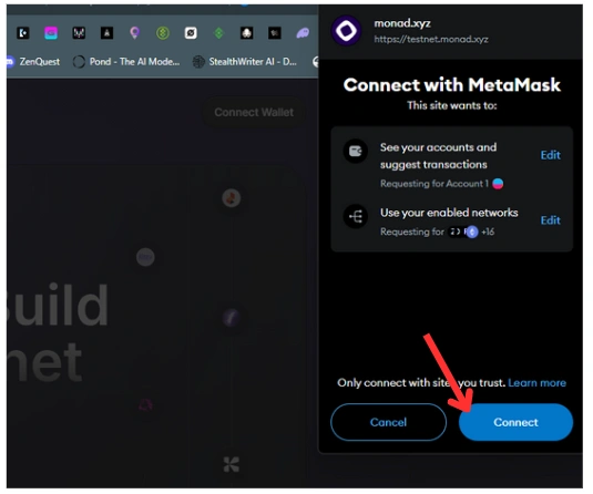 connect metamask on monad